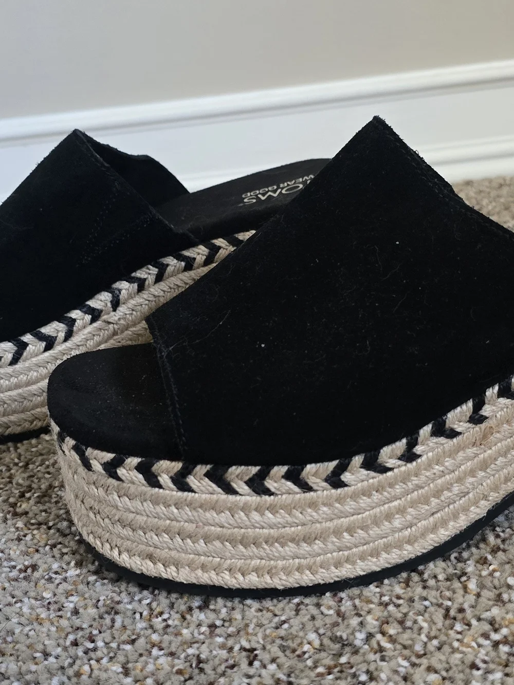 TOMS Black Suede Platform Espadrille Mule